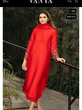 Vanya Red Embellished Long-Sleeve Midi Dress